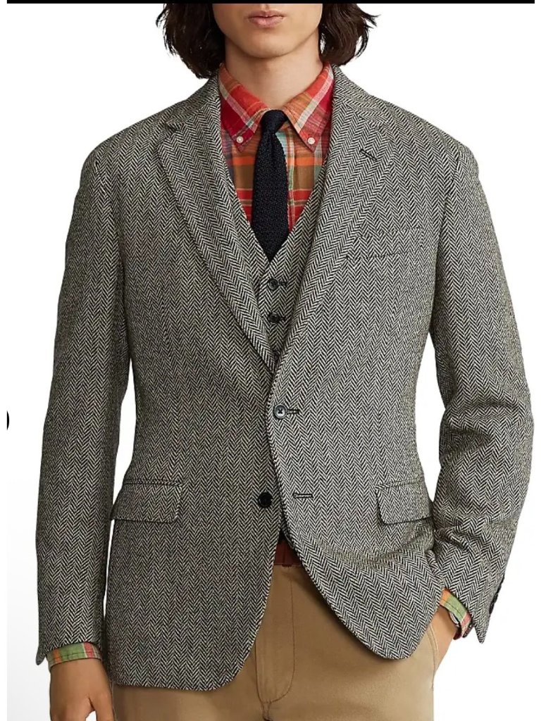 Nwt Polo Ralph Lauren Polo Soft Herringbone Sport Coat Black Cream Size 46r